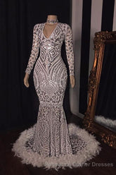 Amazing Sequins V-neck Long Sleeve Mermaid Semi Formal Prom Dresses